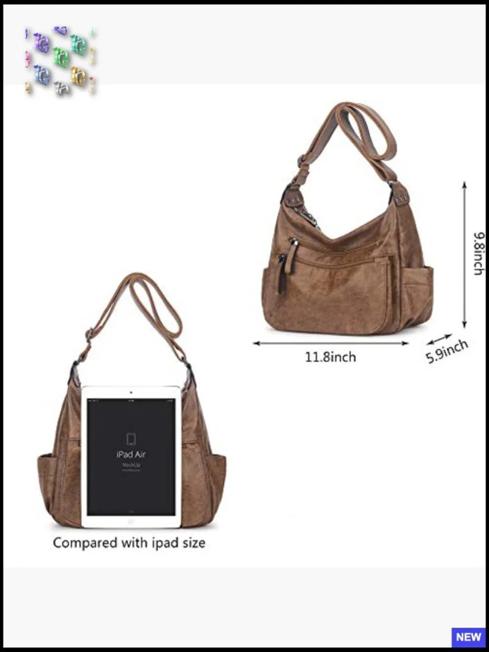 PU Leather Hobo Crossbody Bag Multi Pocket Shoulder Tote Handbag Purse Large